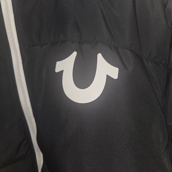 True Religion Black Puffer Jacket with White Accents Size Lg - Picture 8 of 14